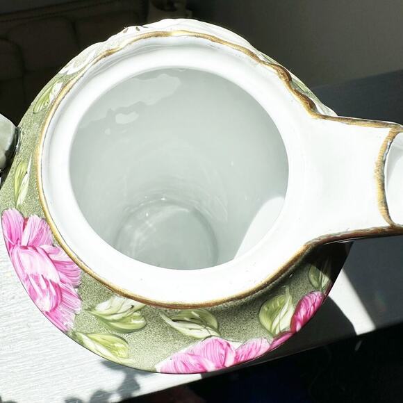 Chocolate Pot Porcelain Pitcher Floral White and Green - Picture 8 of 9